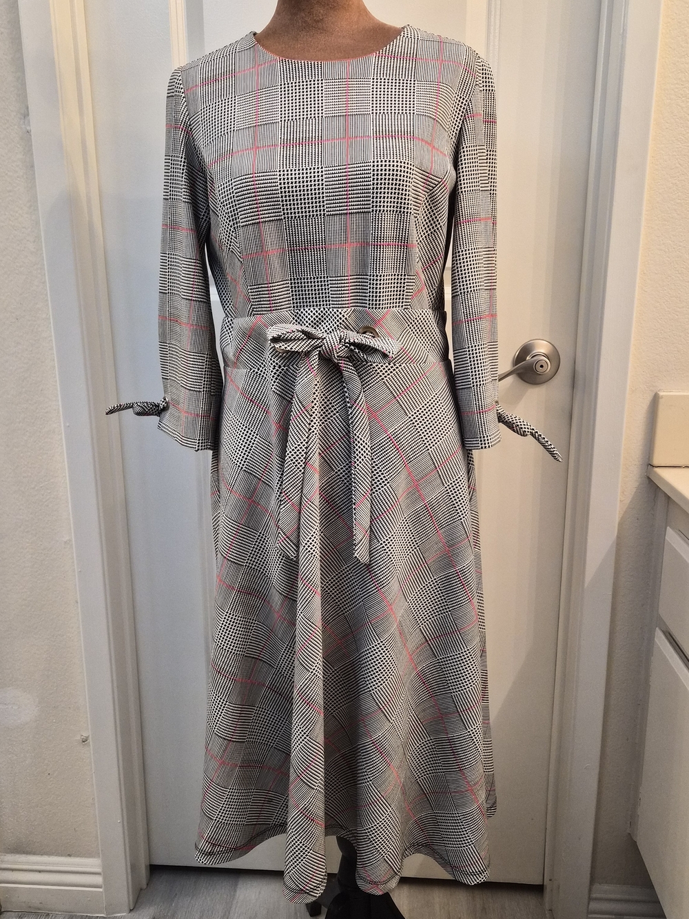 Shelby & Palmer Gray Plaid Midi Dress with Pink Windowpane